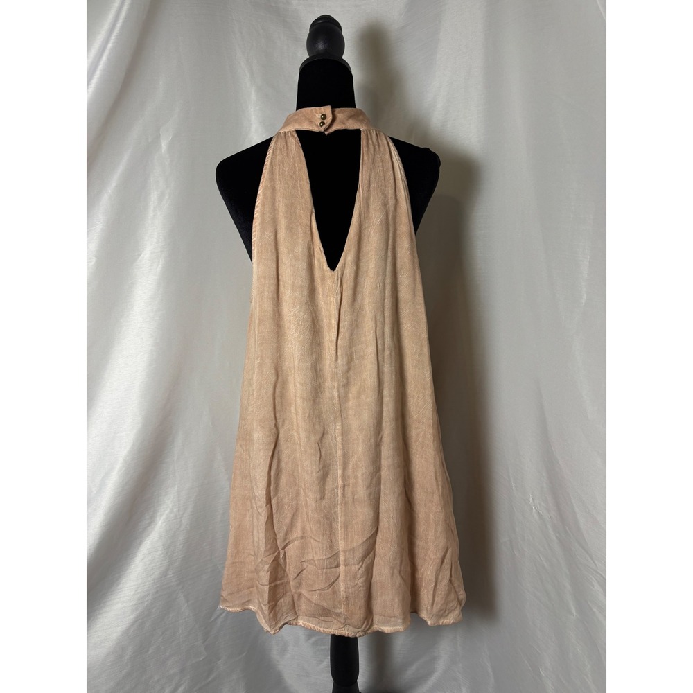 Entro Halter Mini Dress Women Size S Peach Tan Boho Open Back Trapeze - Picture 4 of 5